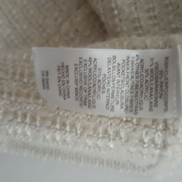 Anne Klein Sweater Blazer Women Small Off White Silver Metallic Zip - Picture 11 of 11